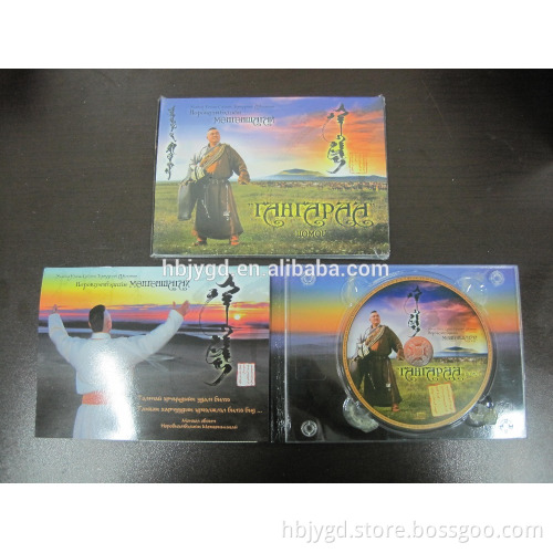 4 Panels CD Digipak, Big clear CD tray,750gsm cardbpard paper, booklet ,glossy lamination , shrink wrapping.